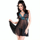 Schwarzes und tealfarbenes spitzen-lingerie-kleid mit transparentem overlay von chilirose cr 4214 babydoll rosa und schwarz s/m