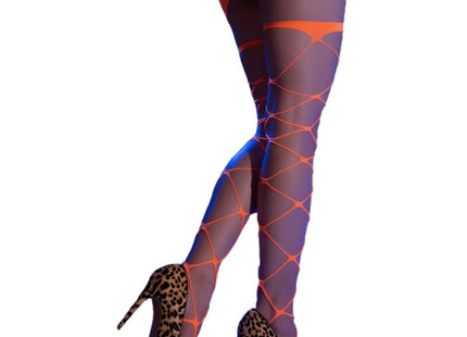 Chilirose cr 4264 cabaret strumpfhose weiss s m orange und lila mesh strümpfe mit geometrischem muster