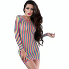 Formschönes langärmliges Mini-Kleid chilirose CR 4334 mit leuchtenden regenbogenstreifen in mehrfarbig S M
