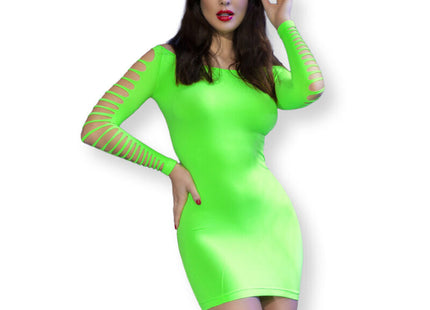 Chilirose cr 4617 kleid grün s m neon grün figurbetont mit langen ärmeln und waagerechten cut-outs