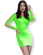 Chilirose cr 4617 kleid grün s m neon grün figurbetont mit langen ärmeln und waagerechten cut-outs