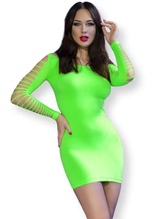 Chilirose cr 4617 kleid grün s m neon grün figurbetont mit langen ärmeln und waagerechten cut-outs