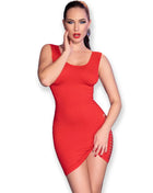 Ein figurbetontes rotes kleid chilirose cr 4622 mit ärmellosem design und seitlichen cutouts