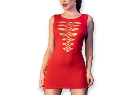 Rotes ärmelloses minikleid chilirose cr 4622 mit schnürung am rippenbereich und spitze