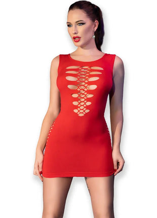 Rotes ärmelloses minikleid chilirose cr 4622 mit schnürung am rippenbereich und spitze