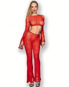 CHILIROSE – CR 4648 Nahtloses Top & Hose Set - Onesize - Red - Dessous-Sets