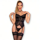 CHILIROSE – CR 4674 Korsett-Set 3-teilig aus Spitze & Satin - S - Korsett-Set