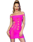 Chilirose cr 4711 schwarzes kleid s m ein pinkes schulterfreies minikleid mit durchsichtigem mesh und schnittmustern
