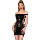 Schwarzes off-shoulder mesh minikleid mit skelett-inspiriertem cutout-muster von chilirose modell cr 4711 s/m