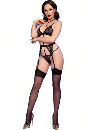CHILIROSE - CR 4713 SET VIERTEILIG SCHWARZ - ROT - Strumpfband Set