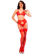 CHILIROSE - CR 4728 SET BH + STRING + STRÜMPFE SCHWARZ - S / Red - Sexy Dessous-Set