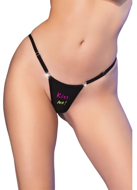 CHILIROSE CR 4836 Thong „Kiss Me & F*ck Me“ schwarz - S/M / kiss me - Tanga