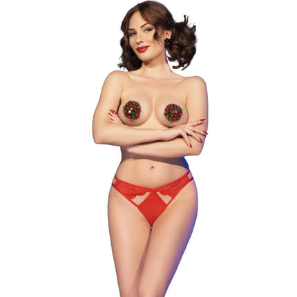 Rote spitzenstring mit cut-out-design aus dem chilirose cr 4839 weihnachtsset in größe l/xl