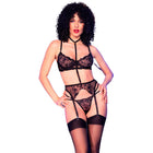 Chilirose cr 4852 schwarzes dessous-set größe s mit floraler spitze und strapshaltern aus schwarzer spitze