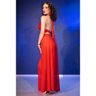Rotes halterneck-kleid mit cut-out rücken und passendem transparentem stoff seitlich im chilirose größe s