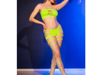 Neongrünes chilirose cr 4866 strappy lingerie set mit crisscross design aus elastischem material für s m