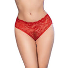 Rotes spitzen hoch tailliertes bikinihöschen chilirose cr 4901 mit floralem muster und offenem schritt
