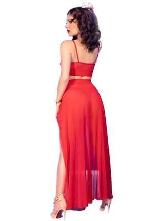 Chilirose rotes zweiteiler set mit cropped top und hohem schlitz plissiertem rock aus elegantem material