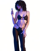 CHILIROSE - SCHWARZES SEXY TÜLL SET MIT GOLDENEN ACCESSOIRES - S - Top & Hose
