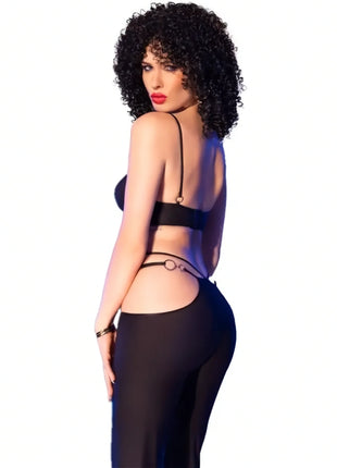 CHILIROSE - SCHWARZES SEXY TÜLL SET MIT GOLDENEN ACCESSOIRES - Top & Hose