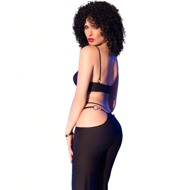 CHILIROSE - SCHWARZES SEXY TÜLL SET MIT GOLDENEN ACCESSOIRES - Top & Hose