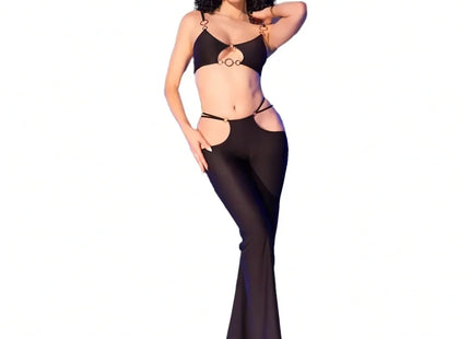 CHILIROSE - SCHWARZES SEXY TÜLL SET MIT GOLDENEN ACCESSOIRES - Top & Hose