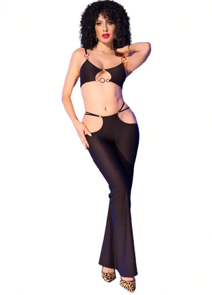 CHILIROSE - SCHWARZES SEXY TÜLL SET MIT GOLDENEN ACCESSOIRES - Top & Hose