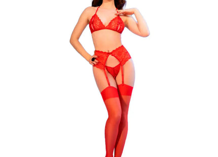 CHILIROSE - SPITZEN-BH + TANGA + STRÜMPFE SET - Sexy Dessous-Set