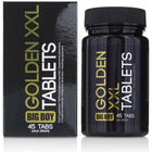 Schwarze plastikflasche mit goldener beschriftung big boy golden xxl und passender box von cobeco 45 tabs