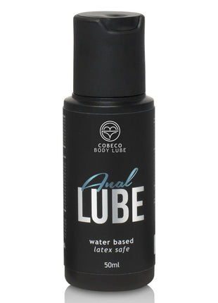 Schwarze plastikflasche cobeco body lube anal lube 50ml mit weißer und hellblauer beschriftung