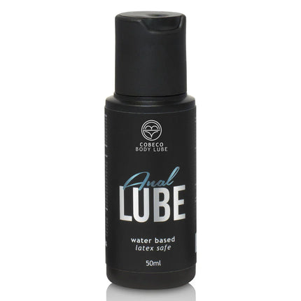 Schwarze plastikflasche cobeco body lube anal lube 50ml mit weißer und hellblauer beschriftung