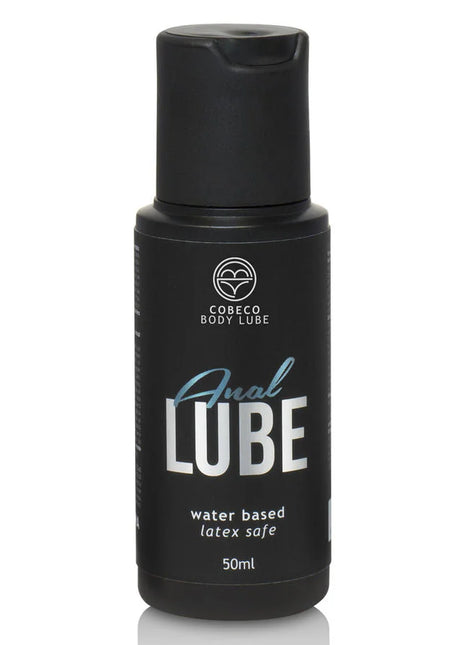 Schwarze plastikflasche cobeco body lube anal lube 50ml mit weißer und hellblauer beschriftung
