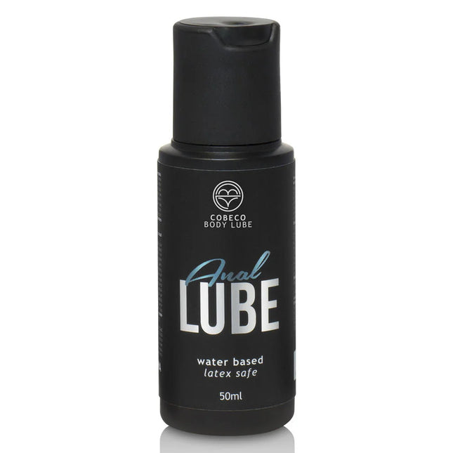 Schwarze plastikflasche cobeco body lube anal lube 50ml mit weißer und hellblauer beschriftung