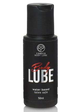 Schwarze plastikflasche cobeco körperlube wasserbasiert latexsicher 50ml rückseite des produkts
