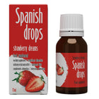 Rotes und weißes etikettierte spanische drops strawberry dreams 15 ml in dunkler glasflasche zur unterstützung sexuelle leistungsfähigkeit