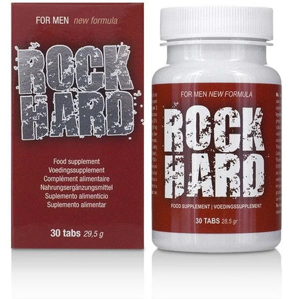 Weiße kunststoffflasche cobeco steinhart 30 tabs mit rotem etiket und rock hard text für männer neue formel mit tribulus terrestris
