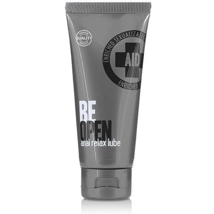 Graue tube cobeco velvor be open anal relax lube 90ml mit schwarzem kreuzlogo und weißer fetter schrift