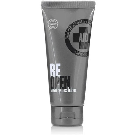 Graue tube cobeco velvor be open anal relax lube 90ml mit schwarzem kreuzlogo und weißer fetter schrift