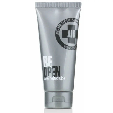 Silberne tube von cobeco velvor be open anal relax lube 90ml mit schwarzem text und logo