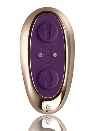 Cocktail plug mit fernbedienung in lila und roségold mit zwei strukturierten tasten ce kennzeichnung und herzlogo