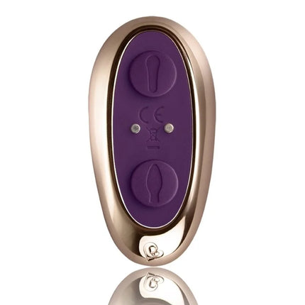 Cocktail plug mit fernbedienung in lila und roségold mit zwei strukturierten tasten ce kennzeichnung und herzlogo