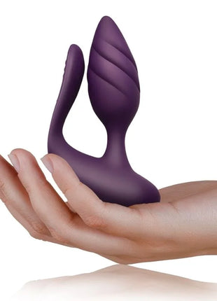 Violetter silikon analplug mit spiralförmiger struktur und integriertem griff aus der cocktail plug mit fernbedienung serie