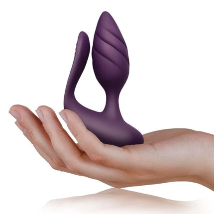 Violetter silikon analplug mit spiralförmiger struktur und integriertem griff aus der cocktail plug mit fernbedienung serie