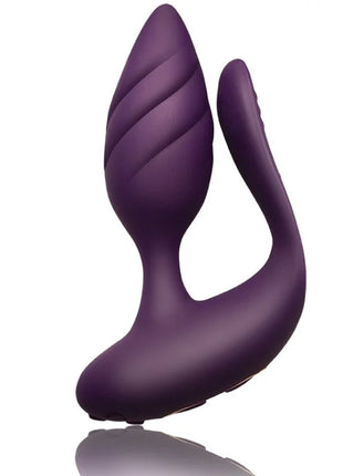 Lila silikon analplug cocktail plug mit fernbedienung mit gebogenem griff und strukturierten rillen