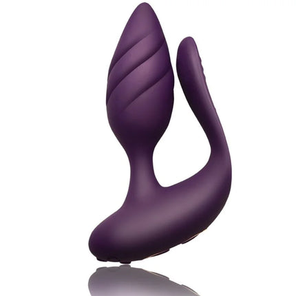 Lila silikon analplug cocktail plug mit fernbedienung mit gebogenem griff und strukturierten rillen