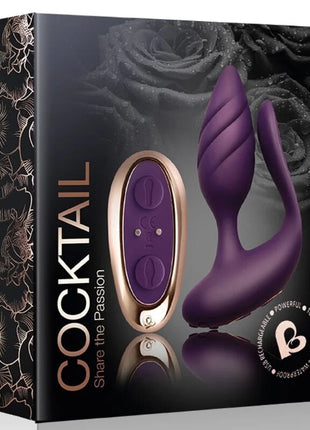 Lila silikon cocktail plug mit roségold fernbedienung für fernsteuerung und komfortabla anwendung