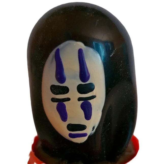 Glänzende schwarze handbemalte kondome maske ghost black mit weißem gesicht und lila markierungen spirited away inspiriert