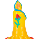 Bright gelbe kerzenförmige handbemalte neuheitskerze mit blauem rand und rosendekor von condomerie