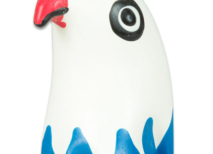 Weißes kunststoff adlerfigur kondom mit rotem schnabel schwarzem auge und blauen flügelspitzen von Condomerie