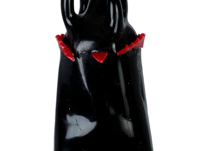 Black glossy handbemalte condomerie kondom mit roten dreieckigen akzenten und hornartigen vorsprüngen am schwarzen turm xl